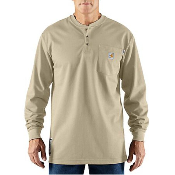 Carhartt FR FORCE Cotton Long-Sleeve Loose Fit Henley in Khaki
